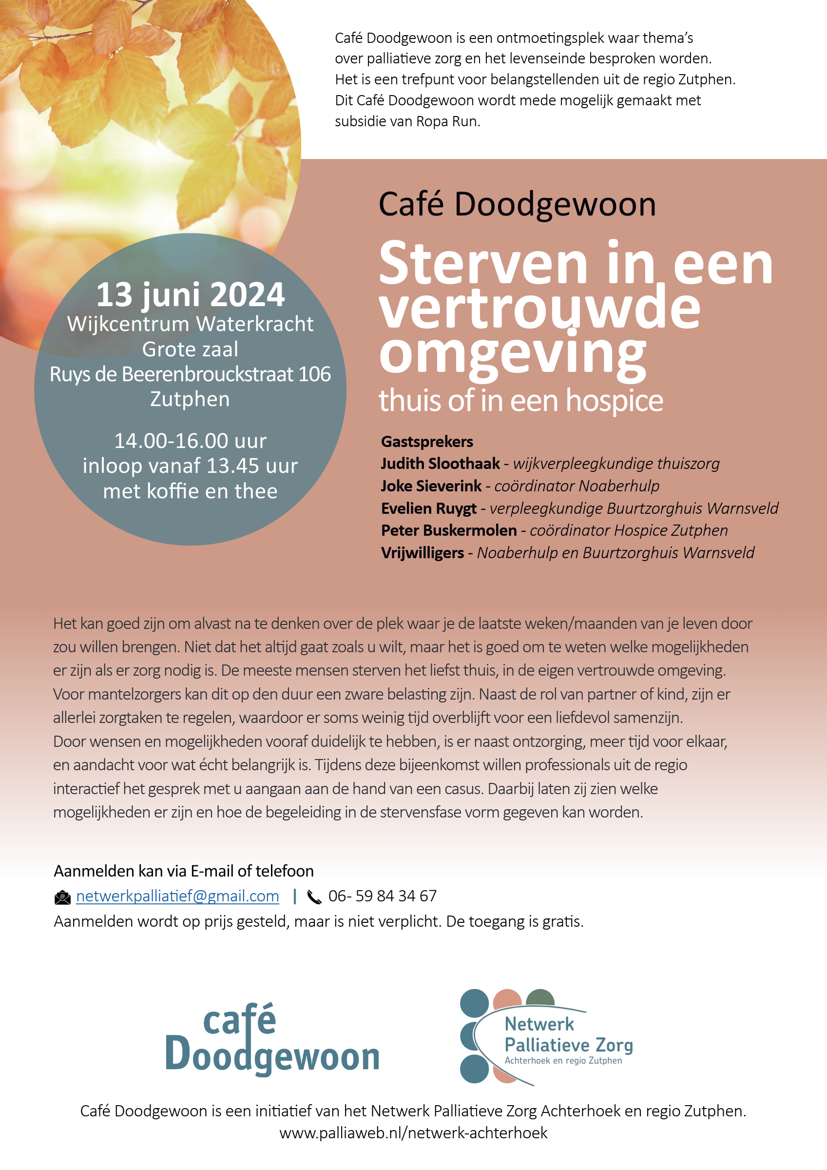 Café Doodgewoon – 13 juni – Sterven in een vertrouwde omgeving, thuis of in een hospice